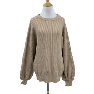 Lorna Jane Sweater Women S Small Stone Chunky Knit Drop Shoulder Bishop Sleeve